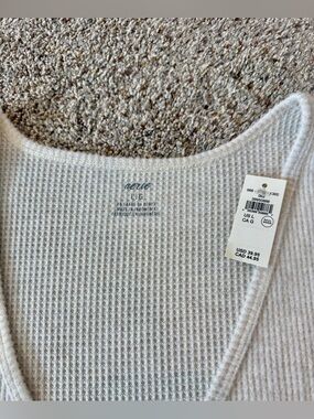 aerie Cream Waffle-Knit Scoop Neck Sweater